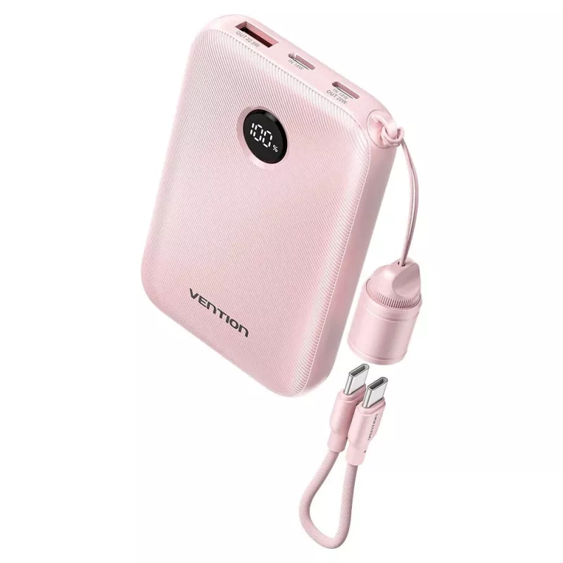 Powerbank Vention FKAP0-C 10000 mAh, 2× USB-C + 1× USB-A, 22,5 W, ružová