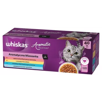 Vlhké krmivo pre mačky WHISKAS Aromatická selekcia Mix — 40 x 85 g vrecká, dospelé mačky, 83,6 % vlhkosti