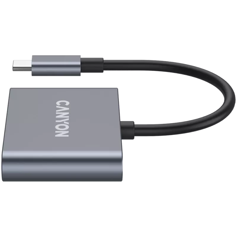 USB-C 3-in-1 hub CANYON DS-3 tmavosivý – USB-C na USB-A + HDMI + PD priechod