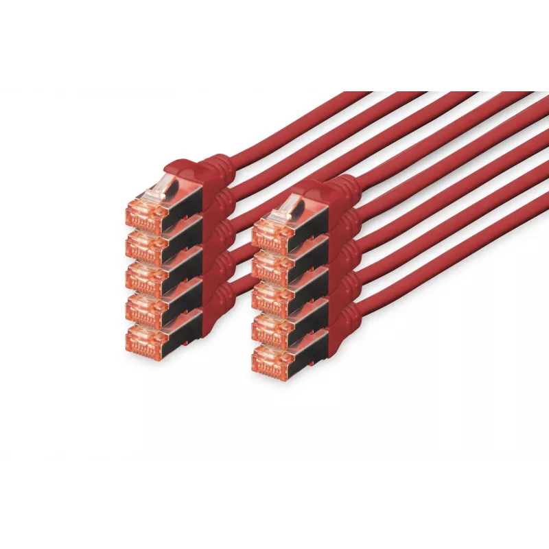 DIGITUS CAT 6 S/FTP sada patch káblov DK-1644-050-R-10, 5 m, červená, 10 ks