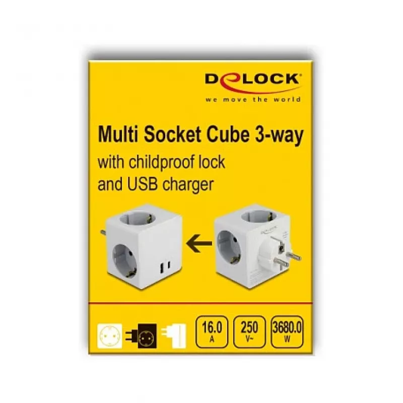 DeLOCK 11501 adaptér sieťovej zástrčky typ F biely 3A USB porty