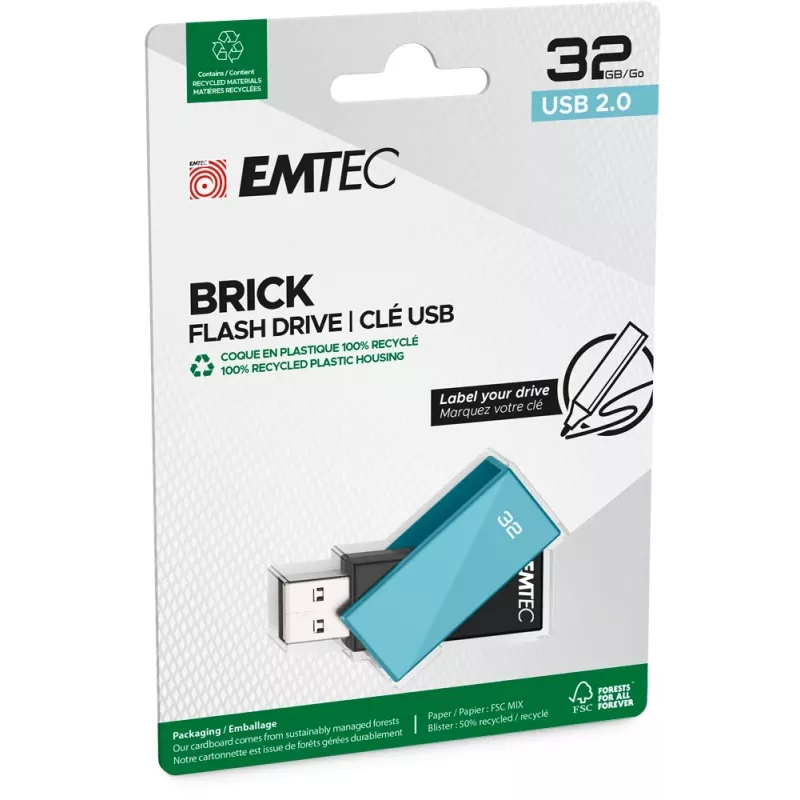 USB flash disk Emtec 32 GB USB Type-A C350 Brick 2.0 čierny modrý