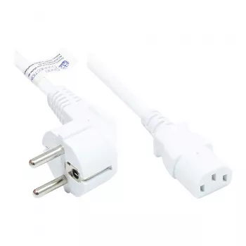 Napájací kábel ochranný kontaktný konektor typ E+F (CEE 7/7, zahnutý) na C13 (rovný), biely, 0,75 mm², 1 m, Good Connections® (P0130-W010)