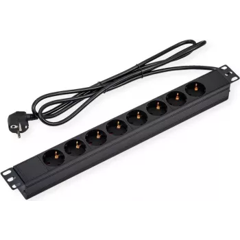 VALUE 48,30cm (19 inch) 1HE zásuvkový blok 8-násobný 1,8m prívodný kábel - zásuvkový blok - 1,8 m - rack modul (19.99.1632)