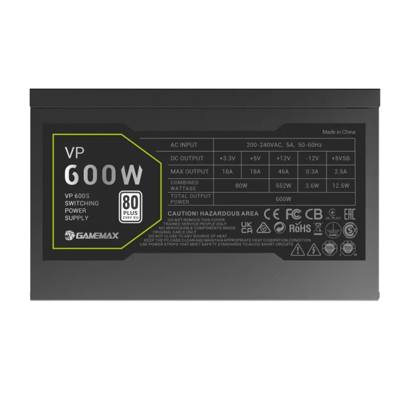 Gamemax napájací zdroj, 80 PLUS, Standard | VP 600S | 600 W
