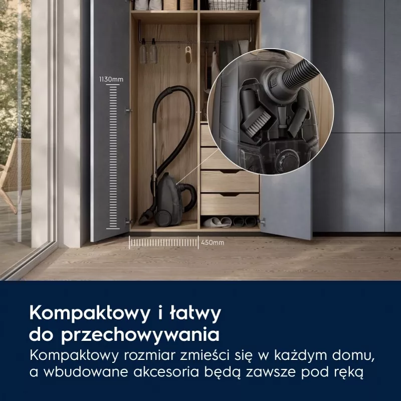 Bubnový vysávač Electrolux EB31C1DB 750 W, 3-litrový vreckový filter, HEPA filter, teleskopická oceľová trubica