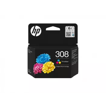 HP 308 originálna atramentová kazeta, 3 farby, štandardná výťažnosť, cyan, magenta, žltá, farbivo, 1 kus, 120 strán, kombinované balenie