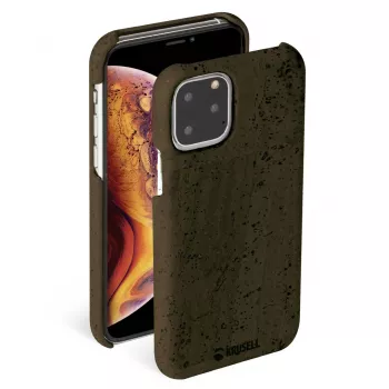 Puzdro Krusell Birka na mobil pre Apple iPhone 11 Pro, tmavohnedé puzdro s koženým vzhľadom