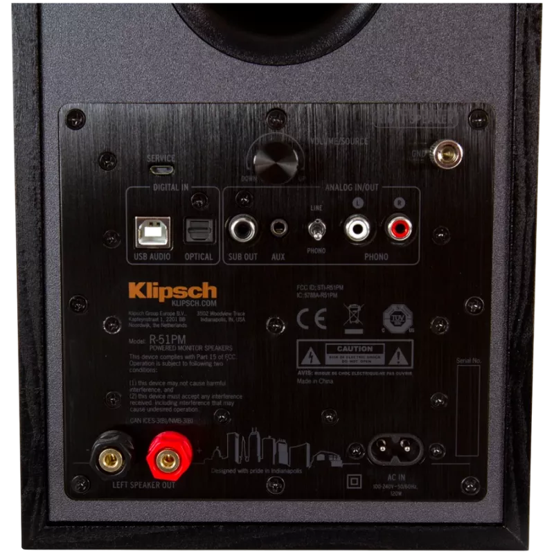 Aktívny regálový reproduktor KLIPSCH R-51PM — káblový & bezdrôtový, 120 W, čierny/meď