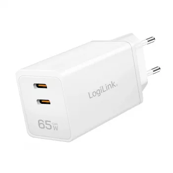 Duálny USB zásuvkový adaptér 65W, 2xUSB-C, biely