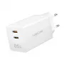 Duálny USB zásuvkový adaptér 65W, 2xUSB-C, biely