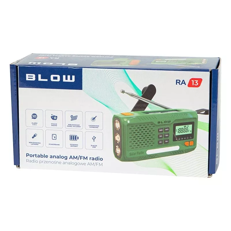 Prenosné AM/FM solárne rádio BLOW RA13 77-551# – ľahké, solárne nabíjanie bez batérií
