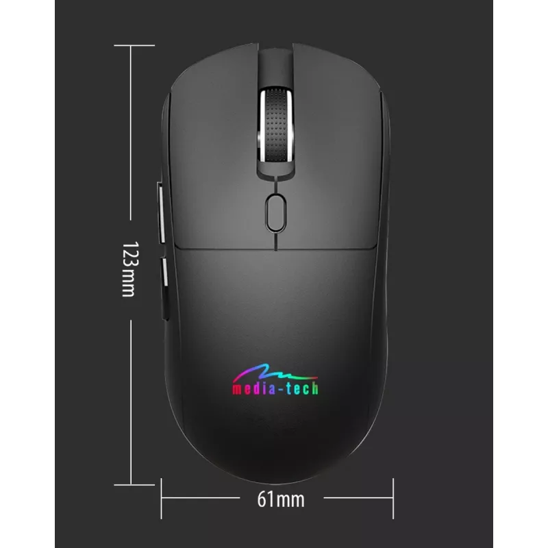 Bezdrôtová myš MEDIA-TECH MT1124 BT/RF Silent & Recharge — obojručná, 3200 DPI, Bluetooth + 2,4 GHz USB, 6 tlačidiel, nabíjateľná