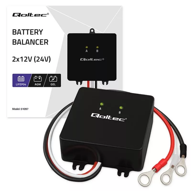 Vyrovnávač napätia batérií QOLTEC 51097 pre 24V (2×12V) batérie, vyrovnávací prúd 5A