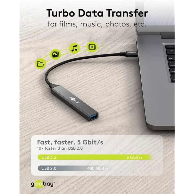 Goobay Slim 5-portový USB hub, USB-C™ na USB-C™/USB-A, USB 3.2 (74460)