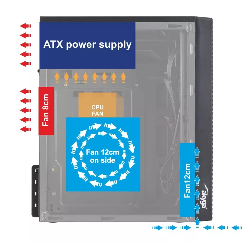 Akyga AK35BK Micro-ATX PC skriňa, Micro ATX / Flex ATX / Mini ITX, 2x USB 2.0, bez napájacieho zdroja, čierna