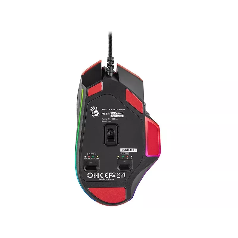 Herná myš A4Tech Bloody W95Max – pravá ruka, káblová USB, 12000 DPI, 1 ms, 250 ips, 50 mil. kliknutí, 146 g