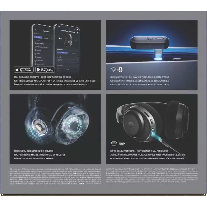 SteelSeries Arctis Nova 3P Wireless bezdrôtový herný headset, Bluetooth/2,4 GHz, čierny