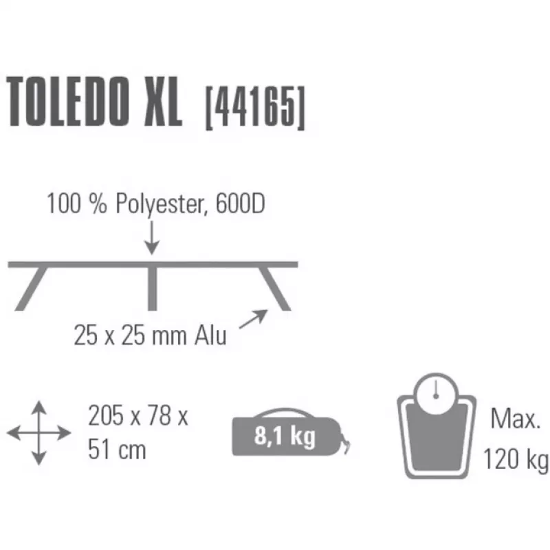 Skladacia posteľ Toledo XL 44165, kempingová posteľ sivá