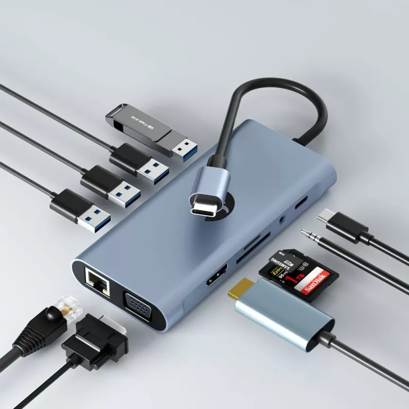 USB-C 11-in-1 adaptér Hawk HW-HUB1101 — multiport hub s 11 portami