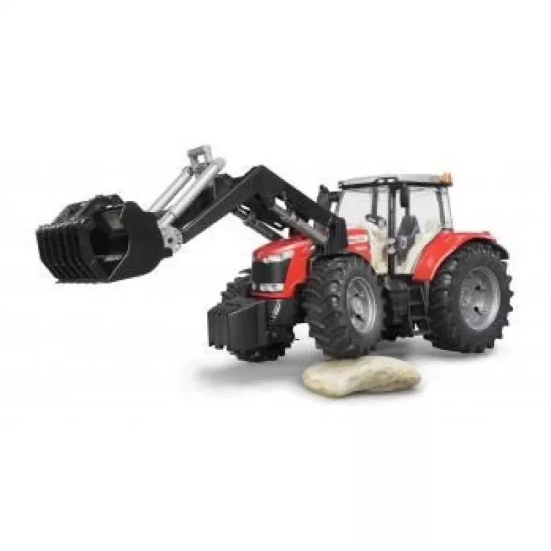 Hračkársky traktor BRUDER Massey Ferguson 7624 s čelným nakladačom, červený, pre deti od 3 rokov
