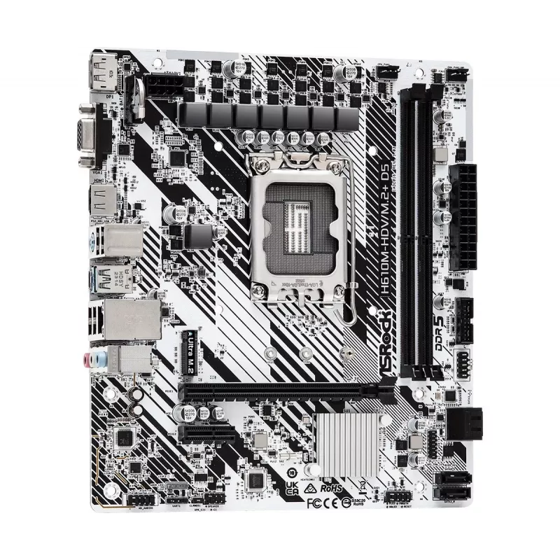 ASRock H610M-HDV/M.2+ D5 základná doska, Intel H610, LGA 1700, Micro-ATX, 2x DDR5 DIMM (max. 96 GB), PCIe 4.0 x16, 1x M.2, 4x SATA III, HDMI, DisplayPort, VGA, USB-C 3.2 Gen 1, Gigabit LAN