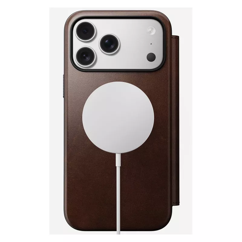 Puzdro na telefón Nomad Modern Leather Folio pre iPhone 17 Pro Max — hnedá, koža, 6,3