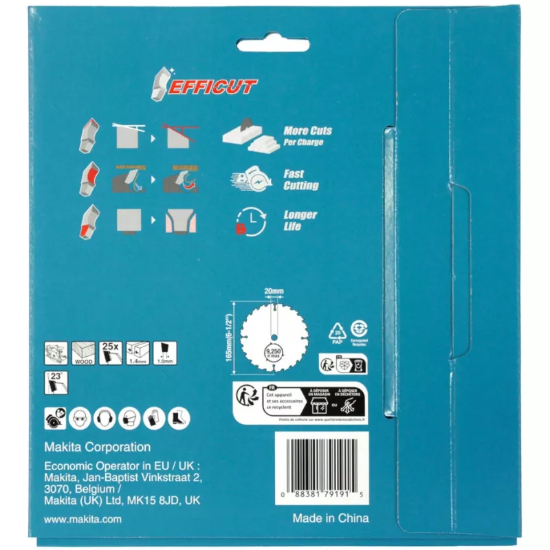 Makita Efficut B-62985-2 pílové kotúče, 165 x 20 mm, 25 zubov, 2 ks