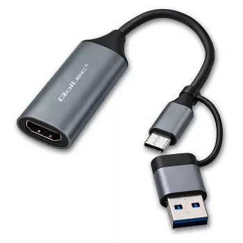 USB-C na USB-A a HDMI 4K 30Hz adaptér QOLTEC z hliníka