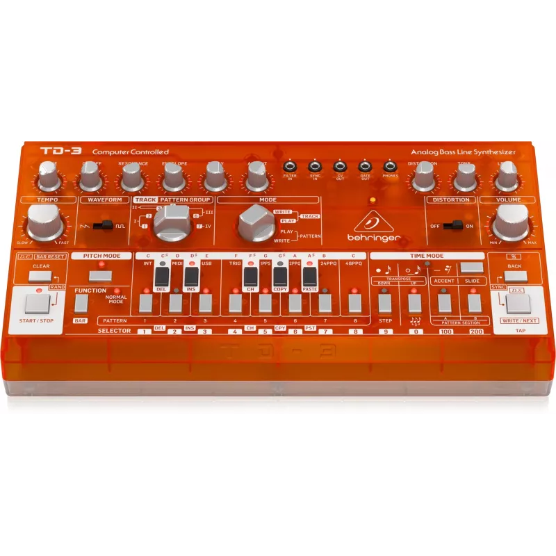 Behringer TD-3-TG analógový syntezátor basovej linky, priehľadný oranžový