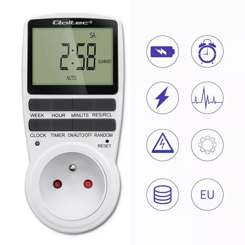 Elektronický časovač QOLTEC PC0628 s LCD displejom, 24-hodinové odpočítavanie