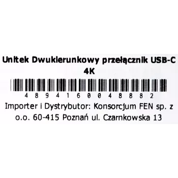 Dokovacia stanica Unitek D1078A — USB-C hub, 2x USB-C vstup, 1x USB-C výstup, 100 W PD, podpora 4K, max. 3480×2160, sivá