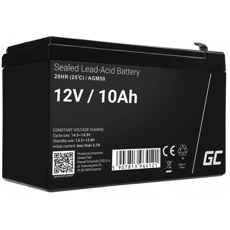 Batéria do UPS Green Cell AGM50 12 V 10 Ah VRLA AGM, 65×151×95 mm, 2,45 kg, čierna