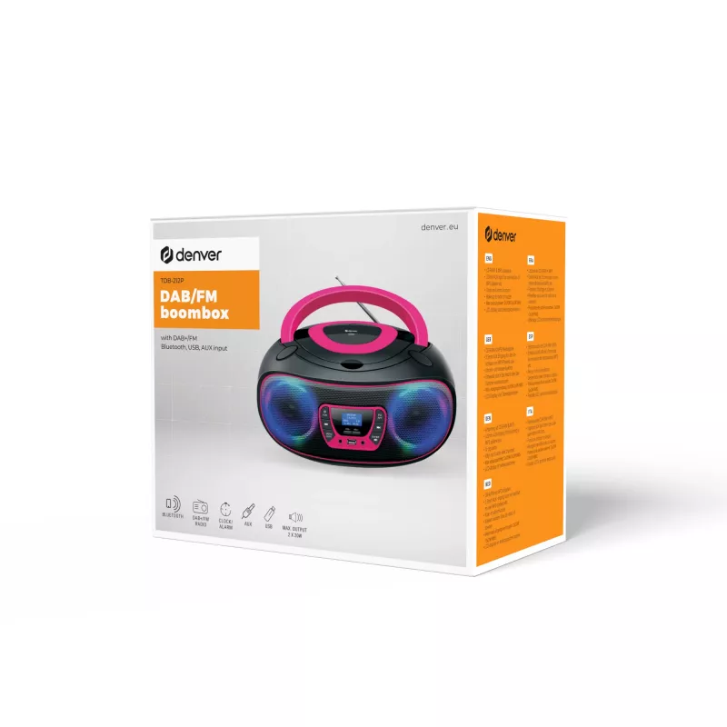 Osobný CD prehrávač Denver TDB-212P ružový 3,6W DAB+ FM