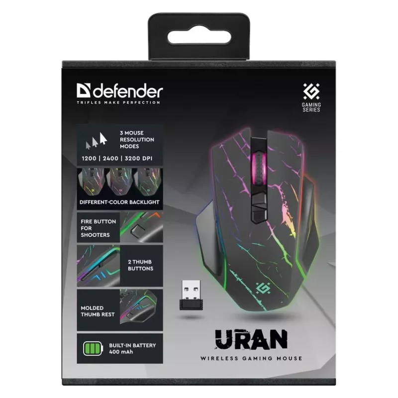 Myš DEFENDER GM-503 URAN OPTIC RF RGB 3200dpi 8P