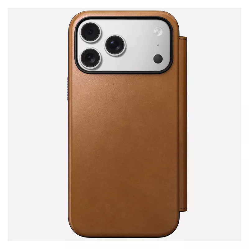 Mobilné folio puzdro Nomad Modern Leather Folio pre iPhone 17 Pro Max – Tan, vhodné pre obrazovku do 17,5 cm (6,9 palcov), 4 priehradky na karty