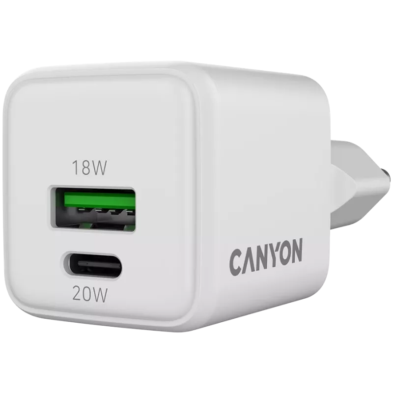Canyon nabíjačka CU20AC GaN 20W PD, 2-port (USB-A/USB-C) WH retail (CNS-CUW20AC)