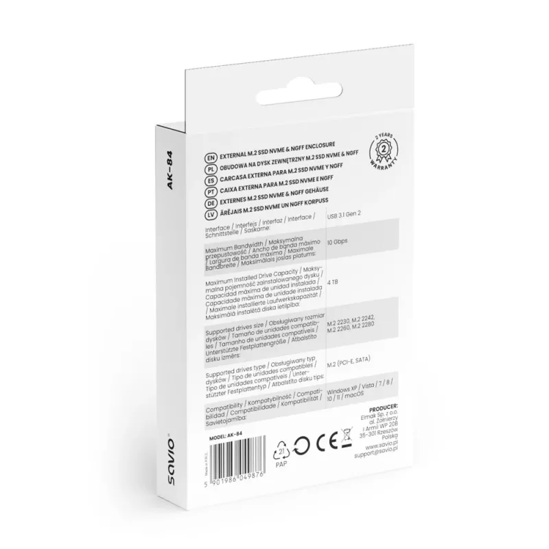 SSD puzdro SAVIO AK-84 čierna pre M.2 disky, USB 10 Gbit/s (Type-A / Type-C), hliník + ABS