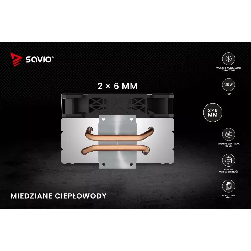 Chladič SAVIO SAVGCOFROSTX2 120 mm čierny, 2 heatpipes, 800–1800 RPM, 4‑Pin