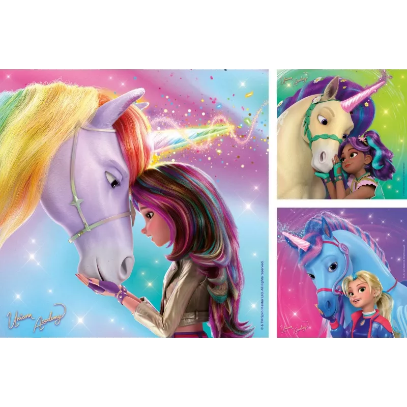 Puzzle Ravensburger Unicorn Academy – 3 x 49 dielov, sada pre deti