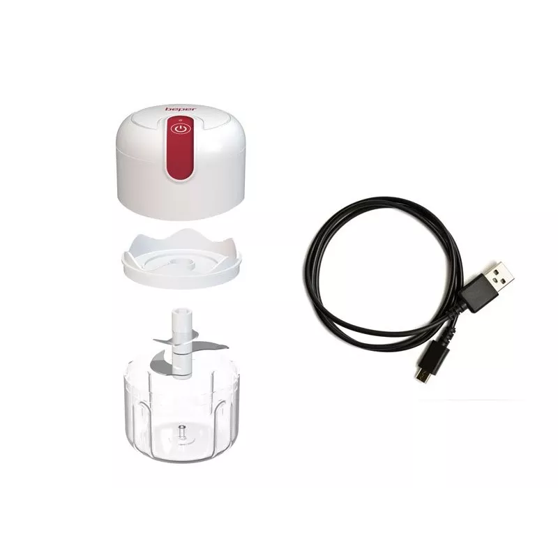Beper P102ROB050 nabíjací sekáčik potravín cez USB, 0,25 L, 30 W, biely/červený