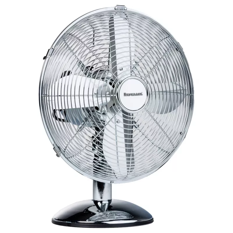 Stolný ventilátor Ravanson WT-7033N inox, priemer 33,5 cm, 35 W, 3 rýchlosti, 90° oscilácia, kovové puzdro