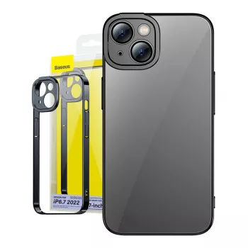 Baseus Glitter priehľadné puzdro a set tvrdeného skla pre iPhone 14 Plus (čierna)