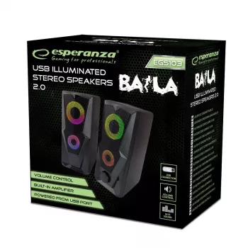 Reproduktor ESPERANZA BAILA 6 W káblový stojanový reproduktor, 6 W RMS, 160–20000 Hz, 3 Ω, USB & 3,5 mm, pár