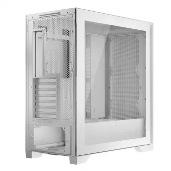 PC skriňa MODECOM VOLCANO EXPANSE S MIDI Tower — biela, microATX, tvrdené sklo, USB-C, podporuje GPU 430 mm