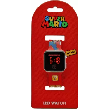 Detské náramkové hodinky Euroswan LED Super Mario červené digitálne detské hodinky s LED displejom
