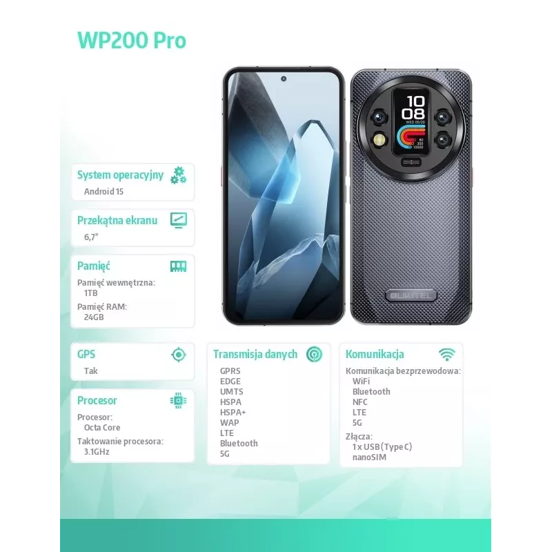 Oukitel WP200 Pro 5G 6.7 24GB/1TB DS. 8800mAh sivý