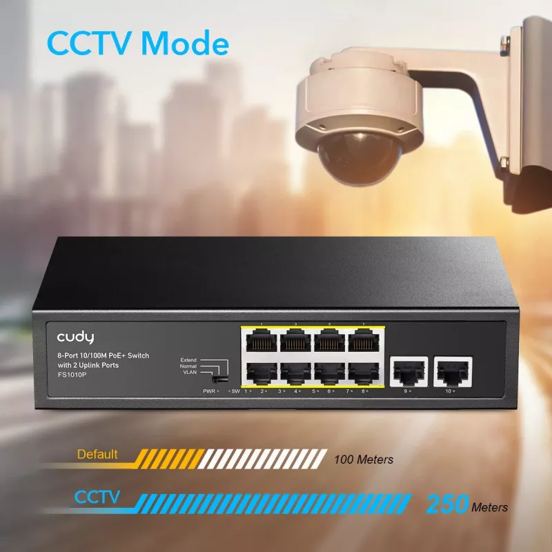 Cudy FS1010P sieťový switch Fast Ethernet (10/100) Power over Ethernet (PoE) čierny