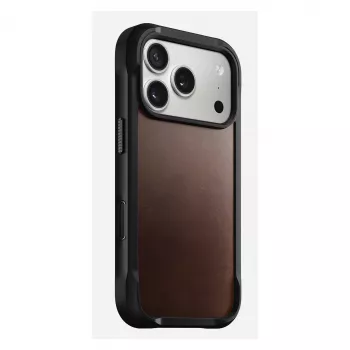 Puzdro na telefón Nomad Rugged Leather Case pre iPhone 17 Pro, 6,3 palcov (16 cm), hnedé, koža/TPU/hliník