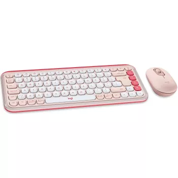 Logitech POP Icon Combo - sada klávesnice a myši - bezdrôtová - Bluetooth LE - QWERTY - US International - ružová, Off-White (920-013142)